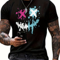 T-shirt da uomo Valstrend 2024 con motivo faccia malvagia sorridente, maniche corte e collo rotondo, casual e alla moda.