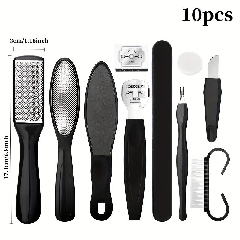 Set di 10 strumenti professionali per pedicure in acciaio inox, rasoio per piedi e rimuovi pelle morta, kit cura piedi Valstrend
