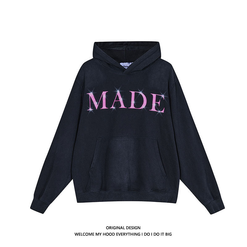 Maglione largo da donna Valstrend con stampa di lettere, tessuto a trama sottile, stile casual e comodo, colore neutro.