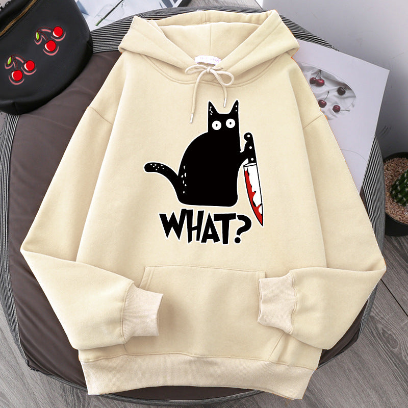 Felpa con cappuccio Killer Black Cat Surprised di Valstrend, nero con stampa gatto sorpreso, vestibilità comoda per uomo.