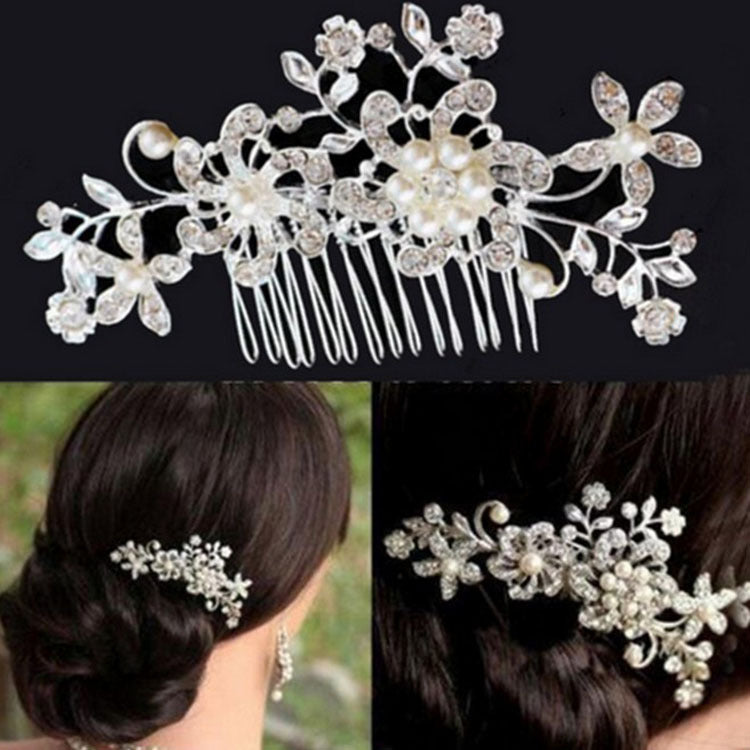 Spilla per capelli da sposa con perle e strass in stile europeo, in metallo alloy, ideale per matrimonio e accessori nuziali.