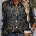 Camicia donna Valstrend a maniche lunghe con colletto aperto e vestibilità ampia, stile casual e alla moda.