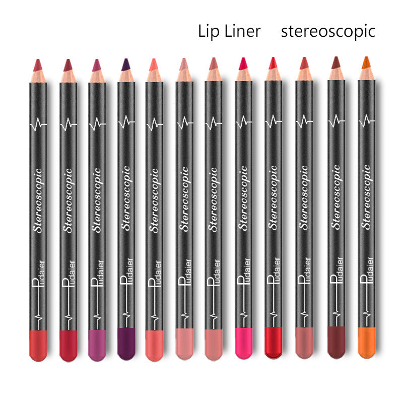 Matita labbra waterproof e a prova di sbavature Valstrend, 12 colori diversi, visibile con punta e tonalità vibranti.