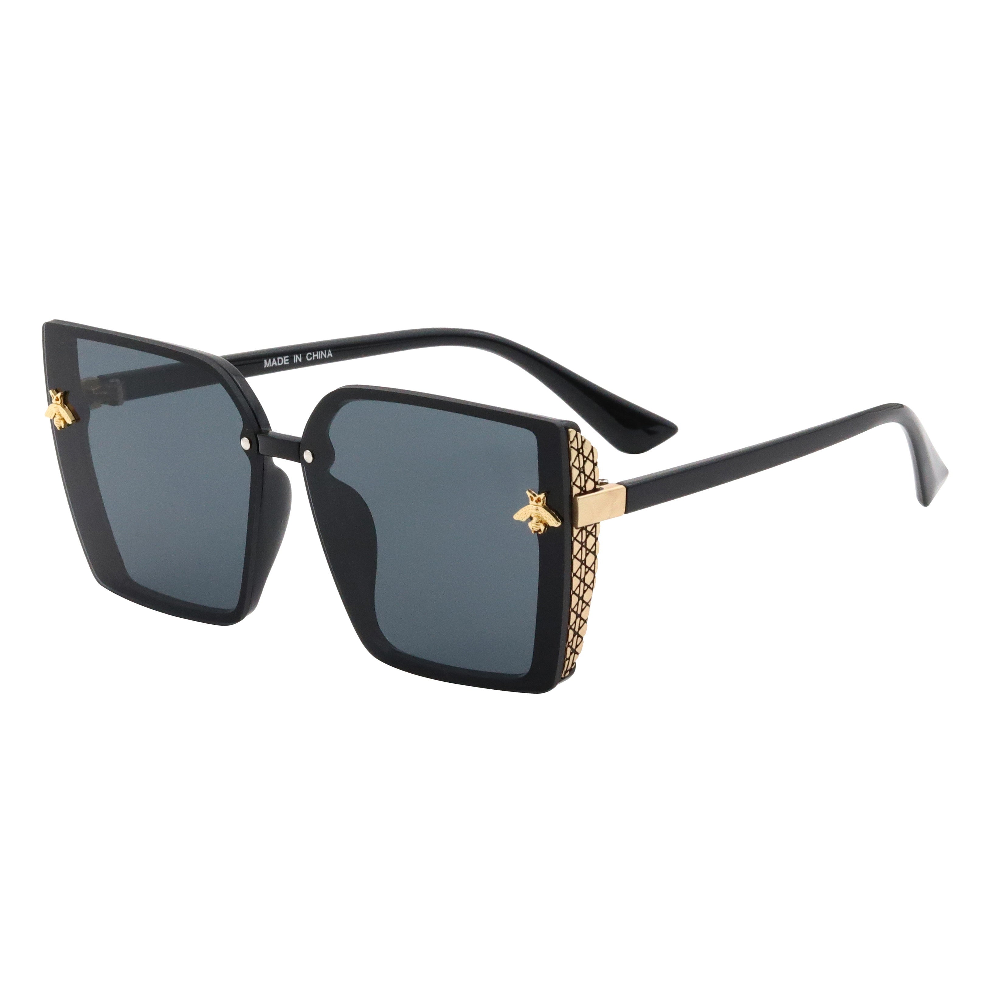 Chic Oversized Black Fashion Glasses with Elegant Bee Accents - Perfect for Hiking & Beach Parties, Anti-Reflective PC Lenses