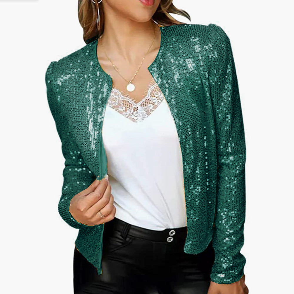 Giacca corta casual da donna Valstrend con blocchi di colore e paillettes, stile fashion, ideale per look eleganti e informali
