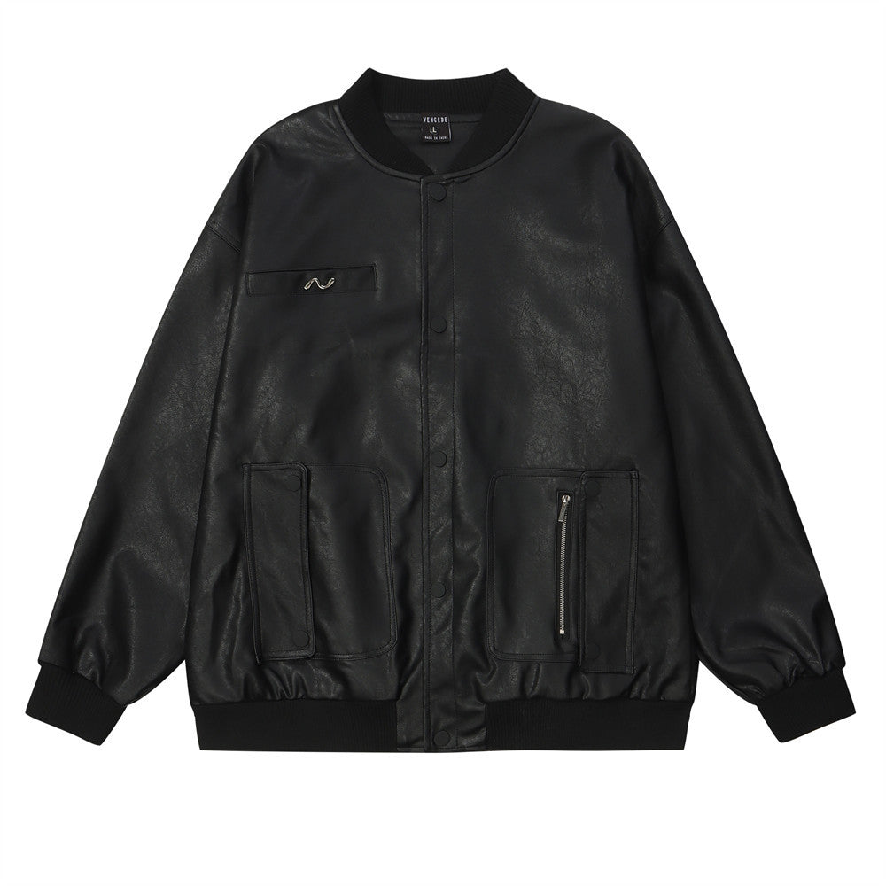 Giacca moto da uomo Valstrend in pelle PU primavera-estate, stile pilot, design moderno, abbigliamento casual e uniforme baseball