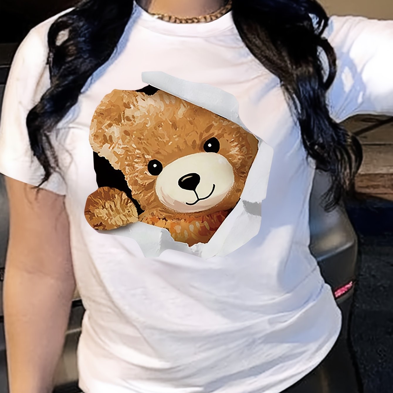 T-shirt donna con stampa grafica, maniche corte e scollo tondo, abbigliamento casual estivo e primaverile di Valstrend Shop