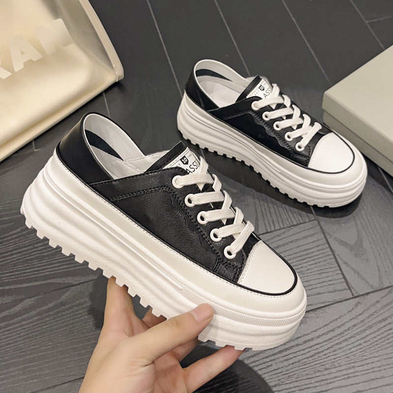 Scarpe casual in pelle con piattaforma, scarpe da studenti basse, brand Valstrend Shop, modello in primo piano