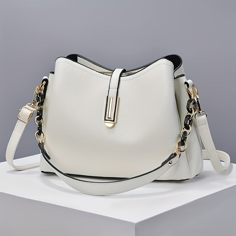 1pc Elegant Faux Leather Shoulder Bag for Women, Anime Theme, Stain Resistant, Zipper Closure, Polyester Lined, Edge Painted, Fixed Shoulder Straps, No Pattern Design