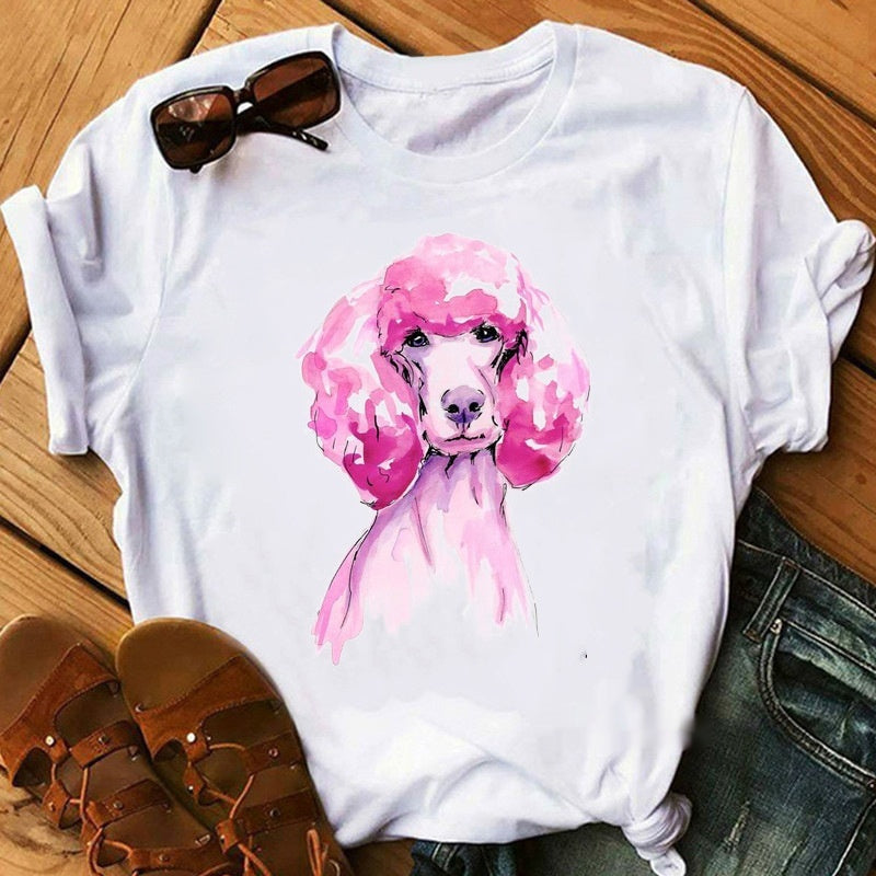 T-shirt bianca Valstrend con stampa graffiti di animali, stile carino e casual, morbido tessuto e design originale.