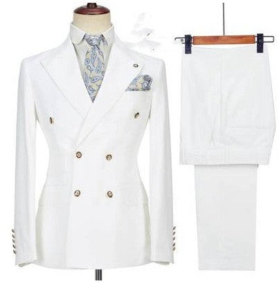 Completo uomo doppio petto Valstrend, giacca e pantaloni eleganti in tessuto scuro, stile classico e sofisticato.
