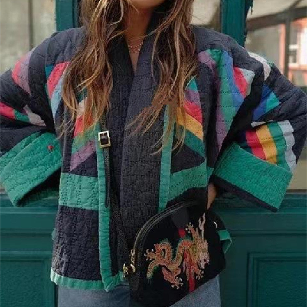 Women's Winter Vintage Printed Loose Floral Cotton Coat Jacket Female