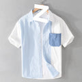 Camicia corta a maniche corte Valstrend con patchwork a contrasto e tasca, stile casual e colorato, vista frontale.