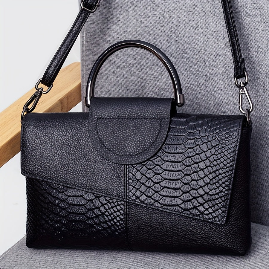 Borsa a tracolla donna in pelle PU con motivo rettile, borsa di lusso Valstrend, clutch elegante in stile crocodile.