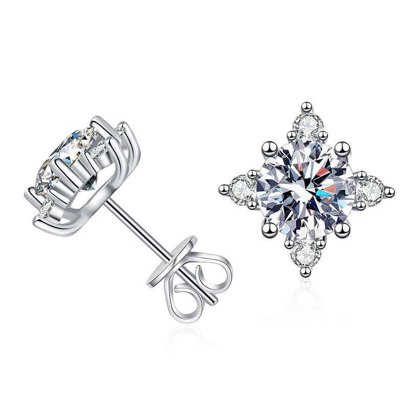 Orecchini a perno in argento sterling con moissanite, design a quattro griffe, elegante e brillante, di Valstrend shop.