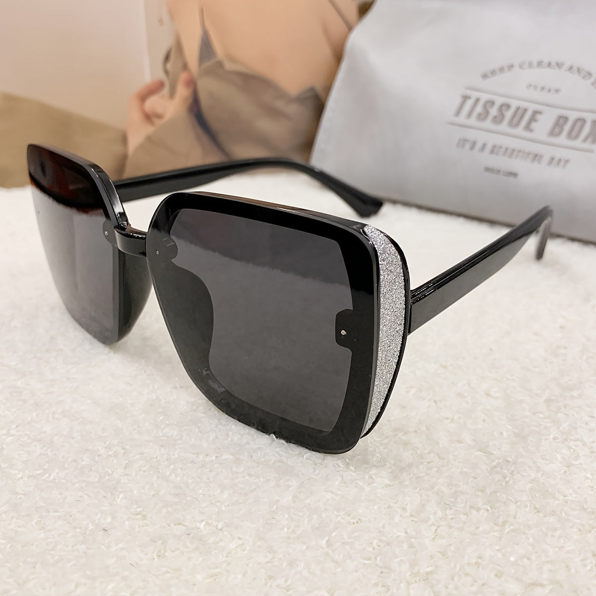 Square Fashion Glasses, Sparkle Glitter Y2K Vintage Party Travel Dress-up Accessory, Rectangular Style Retro Eyewear For Women Men