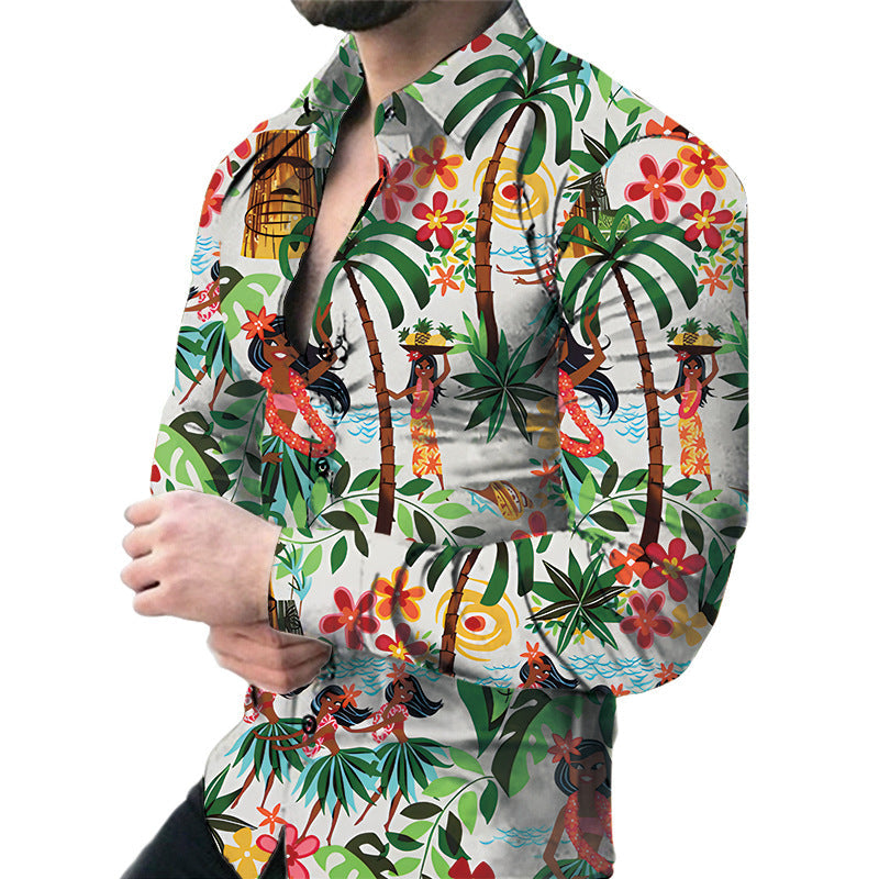 Camicia casual da uomo a maniche lunghe con motivo floreale grande, marca Valstrend Shop, in tessuto leggero e stile rilassato.