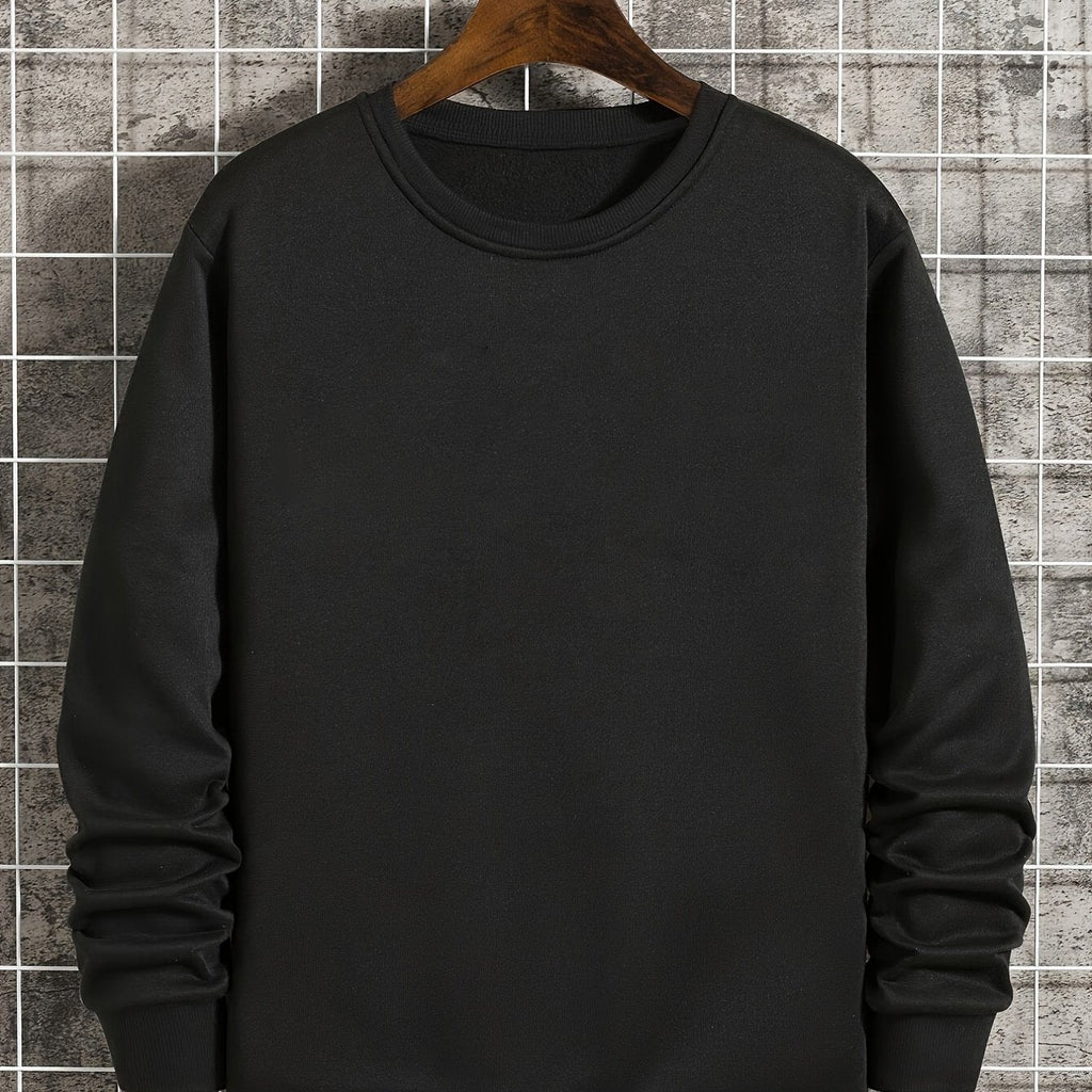 Felpa casual da uomo Valstrend con collo rotondo, colore solido, vestibilità ampia e tessuto in poliestere elasticizzato.