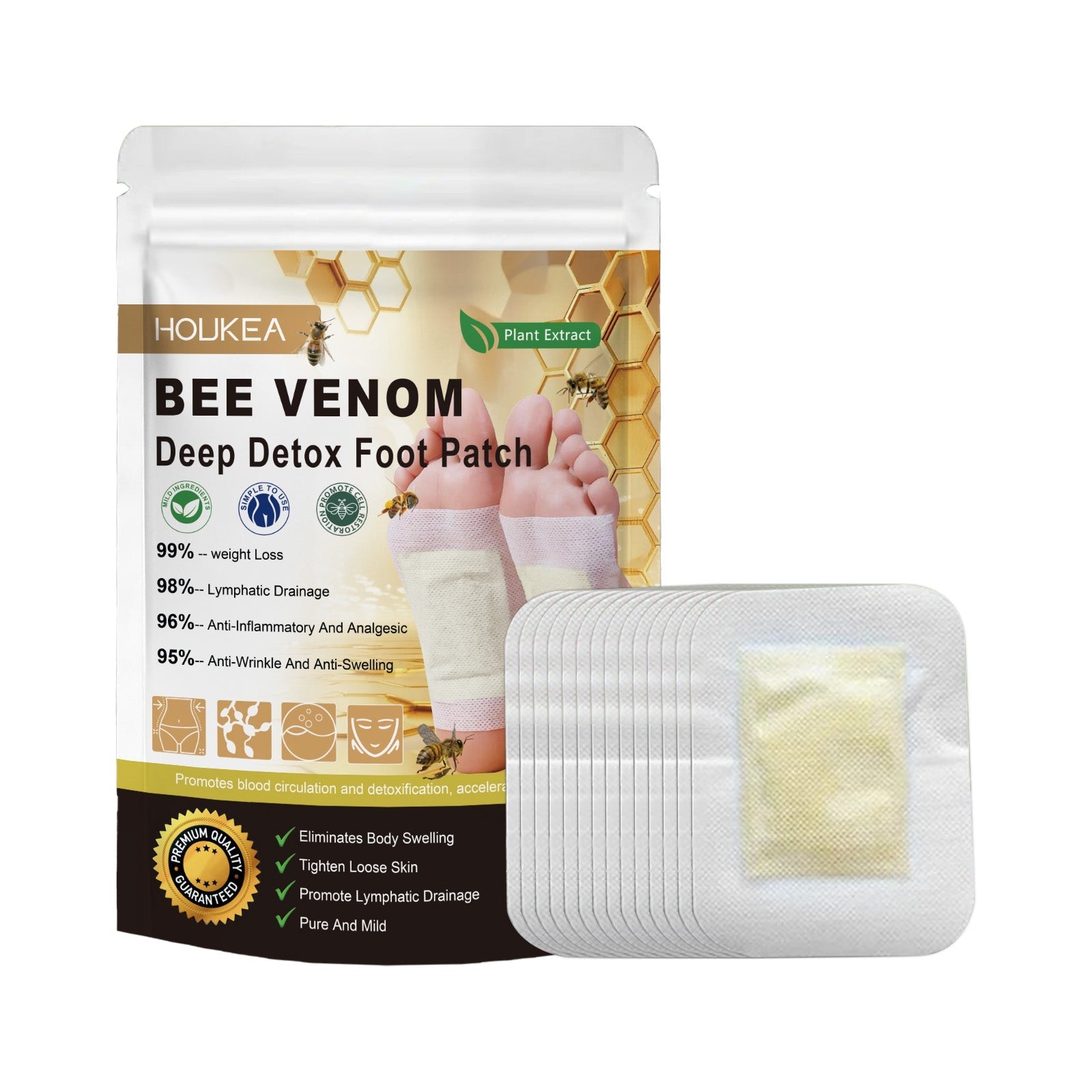 Cerotti detox herbal per piedi Valstrend Shop, mostra i patch erboristici applicati sulla pianta del piede.