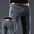 Jeans slim fit da uomo Valstrend, pantaloni skinny elasticizzati in stile coreano, casual e moderno, visibili in dettaglio.