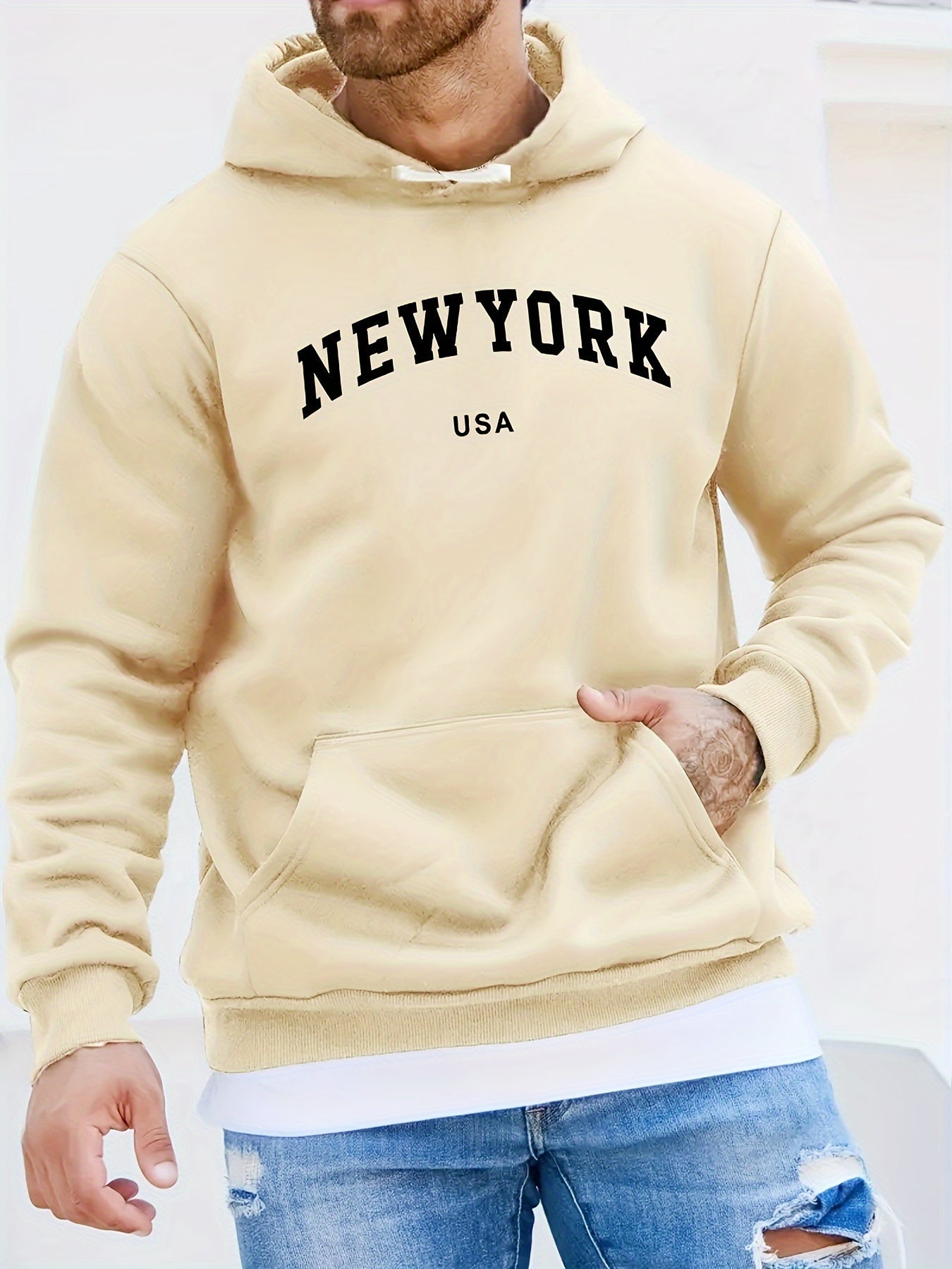 Felpa con cappuccio kangaroo pocket Valstrend, maglione casual a maniche lunghe, per uomo autunno inverno.