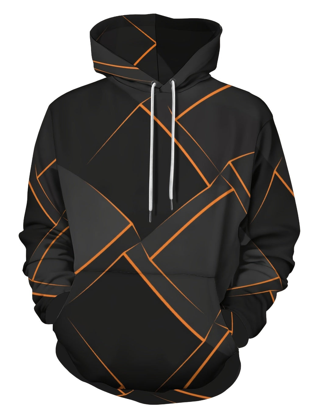 Felpa con cappuccio Valstrend con motivo geometrico, design grafico casual, ideale per autunno e inverno, uomo, streetwear.