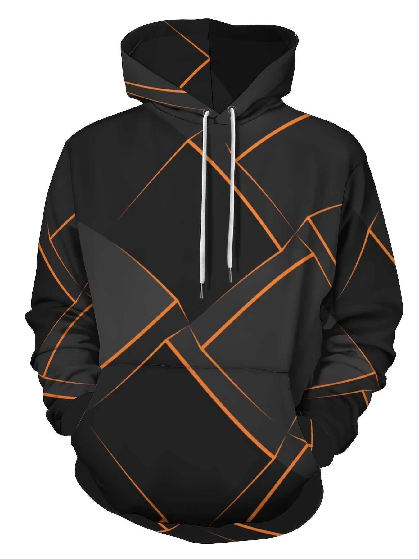 Felpa con cappuccio Valstrend con motivo geometrico, design grafico casual, ideale per autunno e inverno, uomo, streetwear.