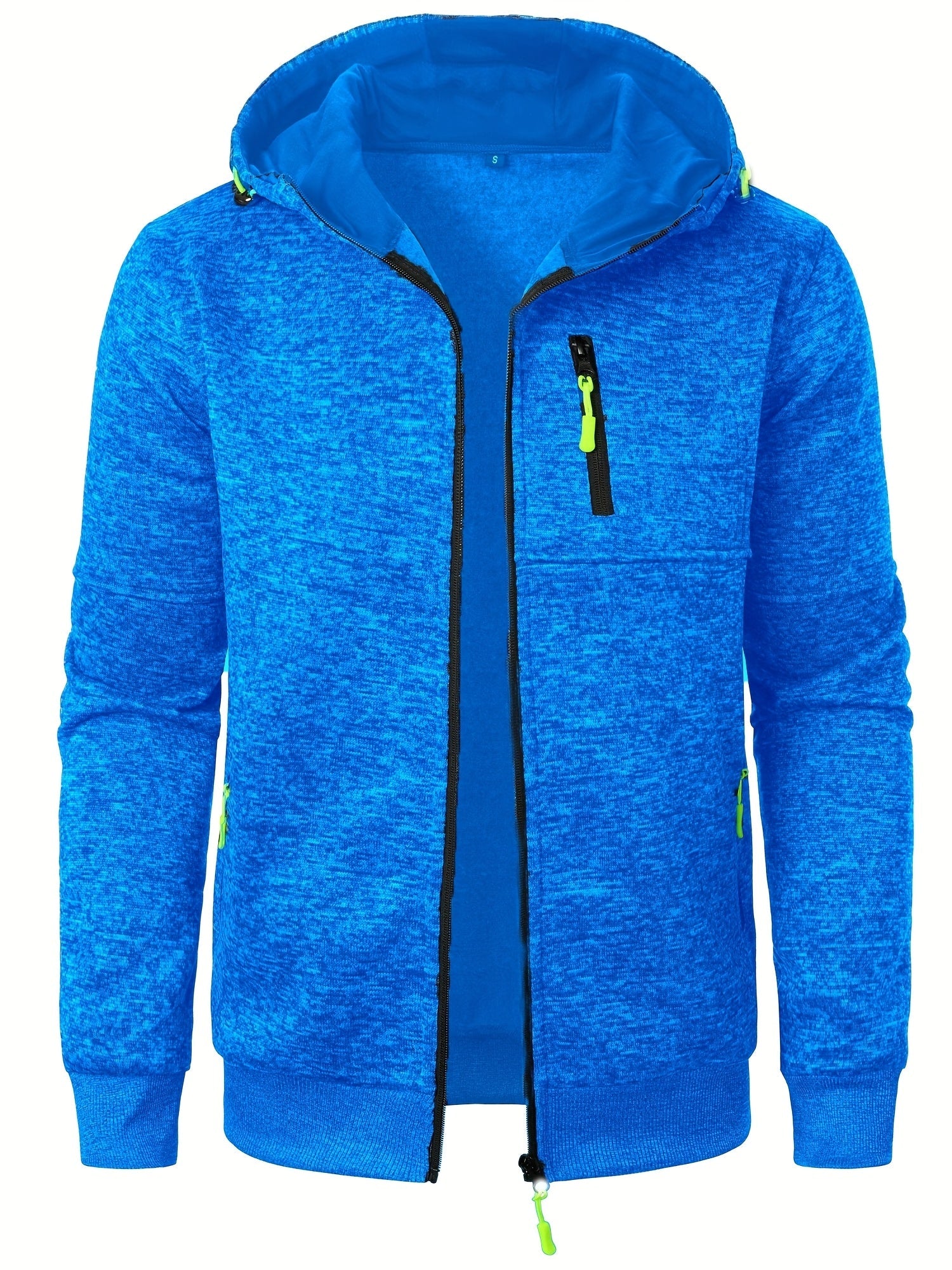 Felpa uomo Valstrend con cappuccio casual in maglia plush, zip, tasca a marsupio, maniche lunghe, tessuto poliestere.
