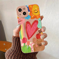 Custodia antiscivolo per iPhone con motivo a cuore, fiori, orsetti, arcobaleno, mele e gelato, in lente rosa, di Valstrend shop.