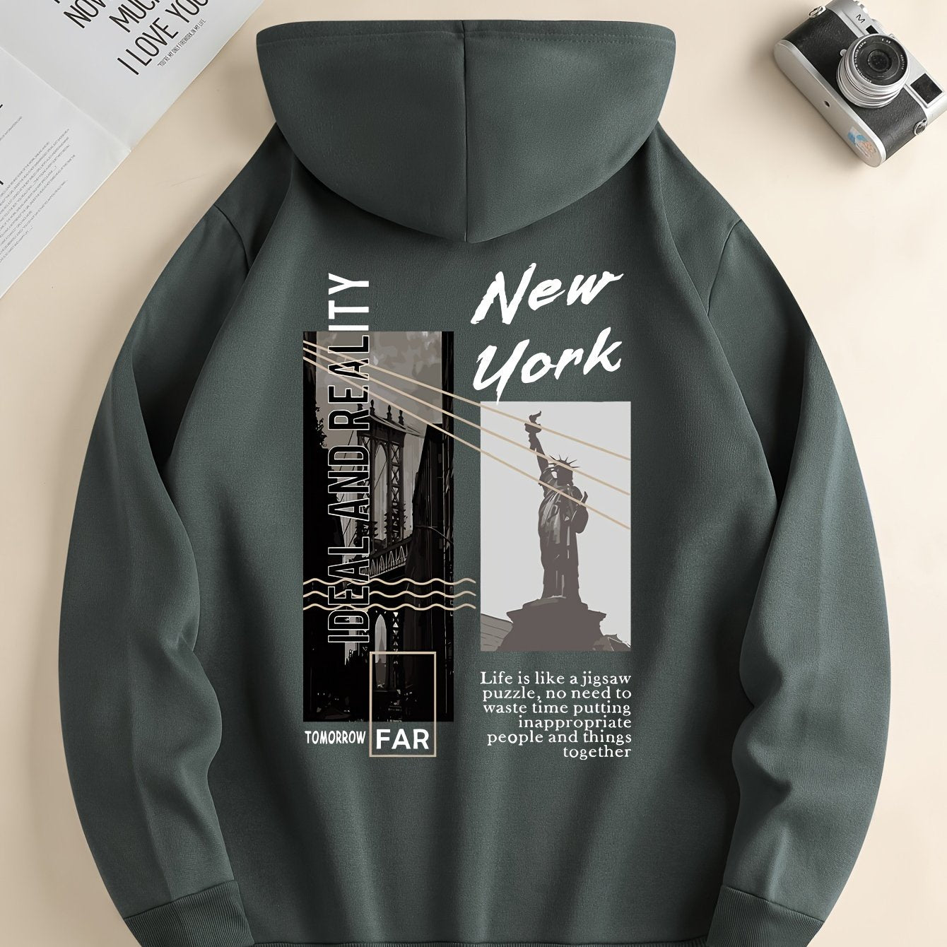 NEW YORK Print Hoodie, Cool Hoodies For Men, Men's Casual Pullover Hooded Sweatshirt With Kangaroo Pocket Streetwear For Winter Fall, As Gifts