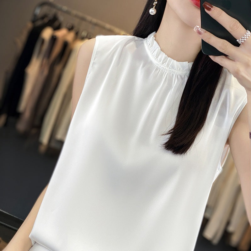Gilet in raso per donna di Valstrend, top leggero a maniche larghe e colore solido per primavera ed estate.