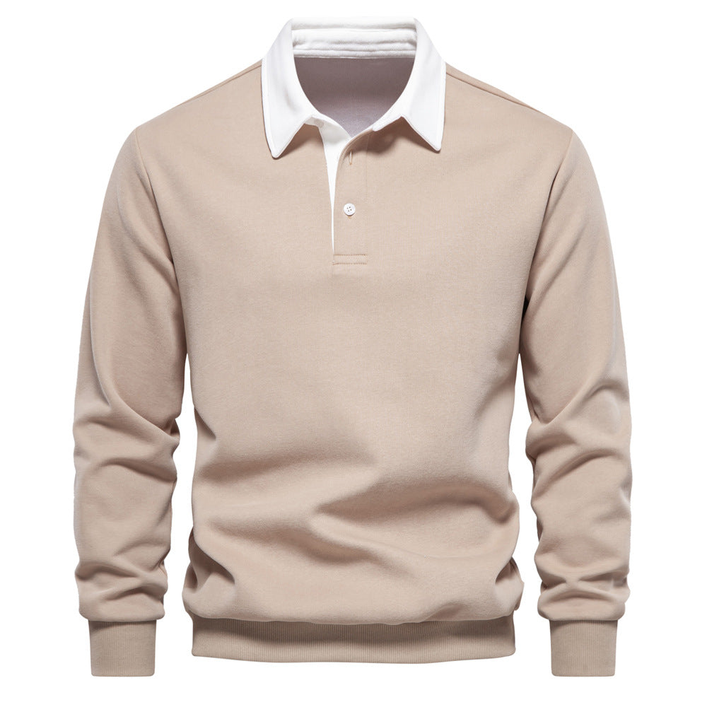 Felpa con cappuccio e colletto polo a maniche lunghe, marca Valstrend, stile trendy europeo, in colori neutri e tessuto morbido