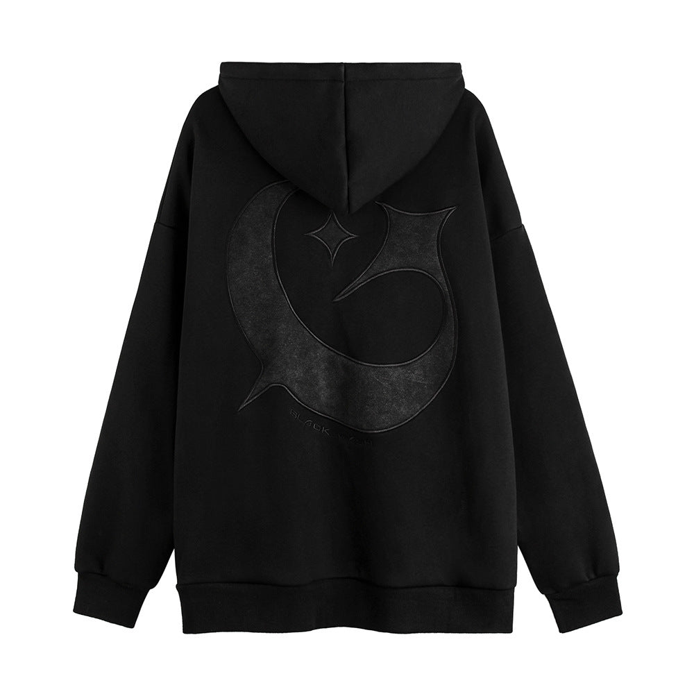 Geometric Patch Embroidered Hoodie Autumn And Winter
