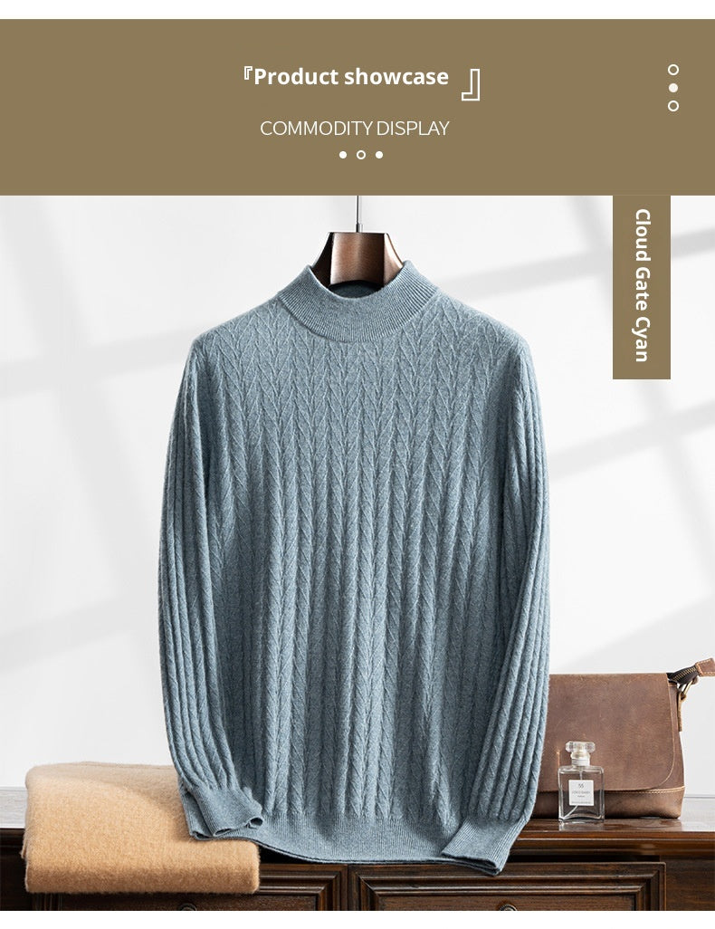 Maglione maschile Valstrend in jacquard di grano spesso, collo alto e tinta unita, tessuto caldo e morbido, stile elegante e confortevole.
