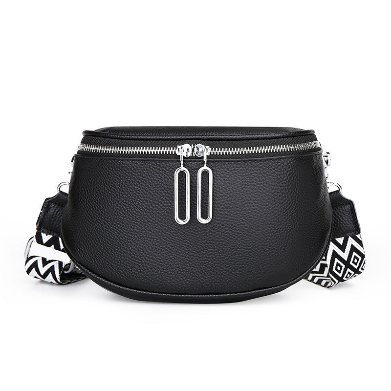 Borsa messenger in pelle con doppia zip Valstrend, elegante e resistente, con tracolla regolabile e dettagli in pelle.