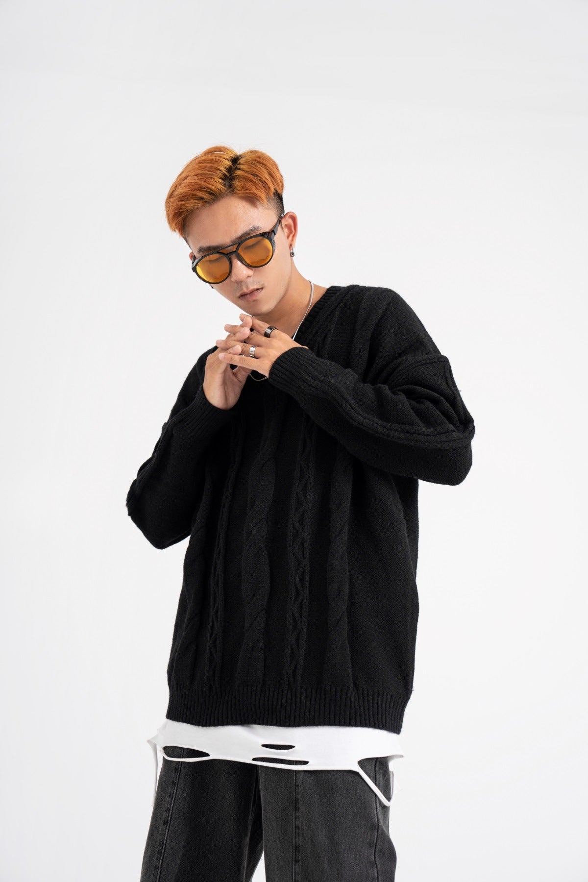 Maglione vintage Valstrend, a maniche lunghe e girocollo, in maglia americana twist casual e morbida, stile rilassato e vintage