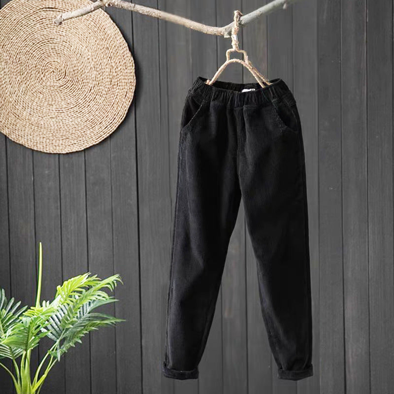 Pantaloni spessi in velluto a costine per donna di stile retrò, con fodera in pile caldo, marca Valstrend shop