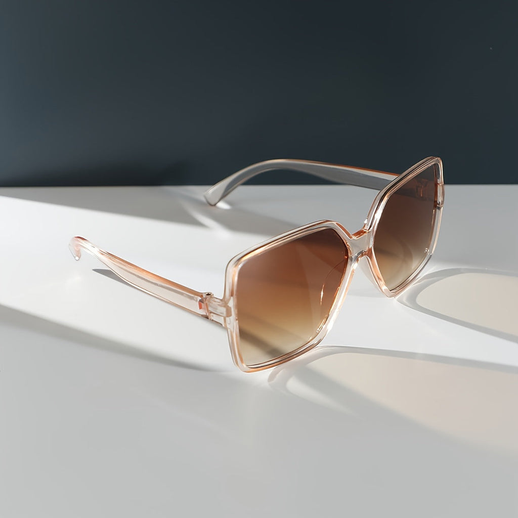 1pc Women'S Fashion Oversized Square Glasses with Gradient Acrylic Lenses, Chic PC Frame, Stylish Brown Tint for Daily Wear and Travel