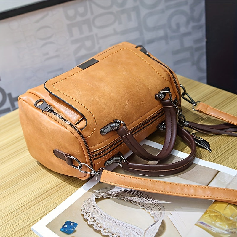 Borsa vintage Valstrend con manico a manico, tracolla e tasca, stile retrò, elegante borsa da donna in pelle marrone.