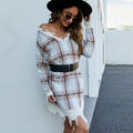 Lazy Style Long Sleeve Pullover Sweater Plaid Base Knitting Dress