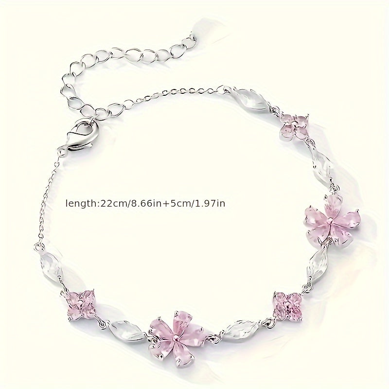 Pink Floral Pendant Necklace, Artificial Stone, Suitable For Women 15+, Perfect Gift For Birthday