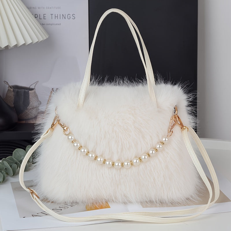 Chic Faux Fur Shoulder Bag for Women - Versatile Plush Underarm Purse with Magnetic Closure, Available in Bright Pink, Khaki, Coffee, White, Black