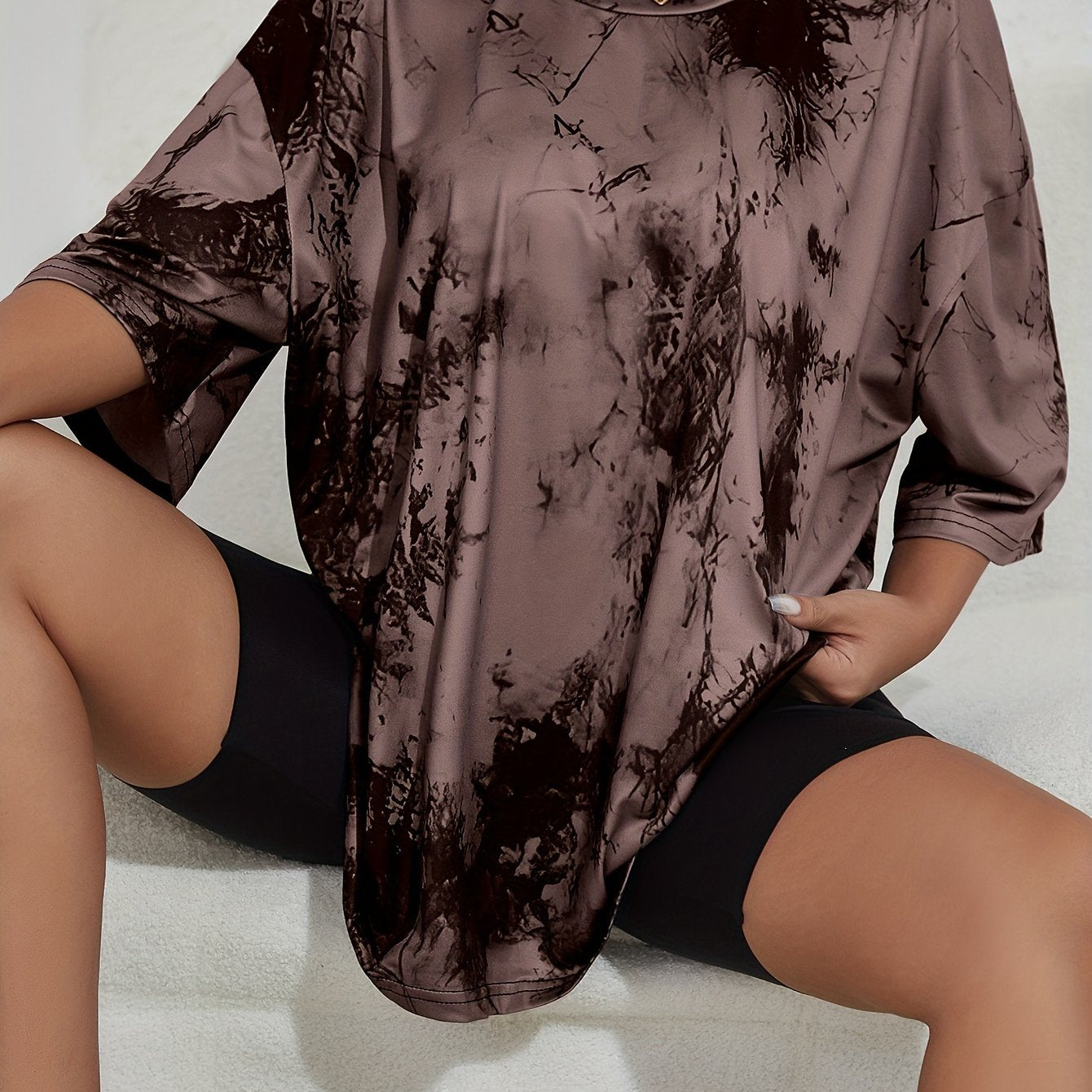 Maglietta over size con stampa tie dye, donna, manica corta, collo rotondo, abbigliamento casual per primavera ed estate.
