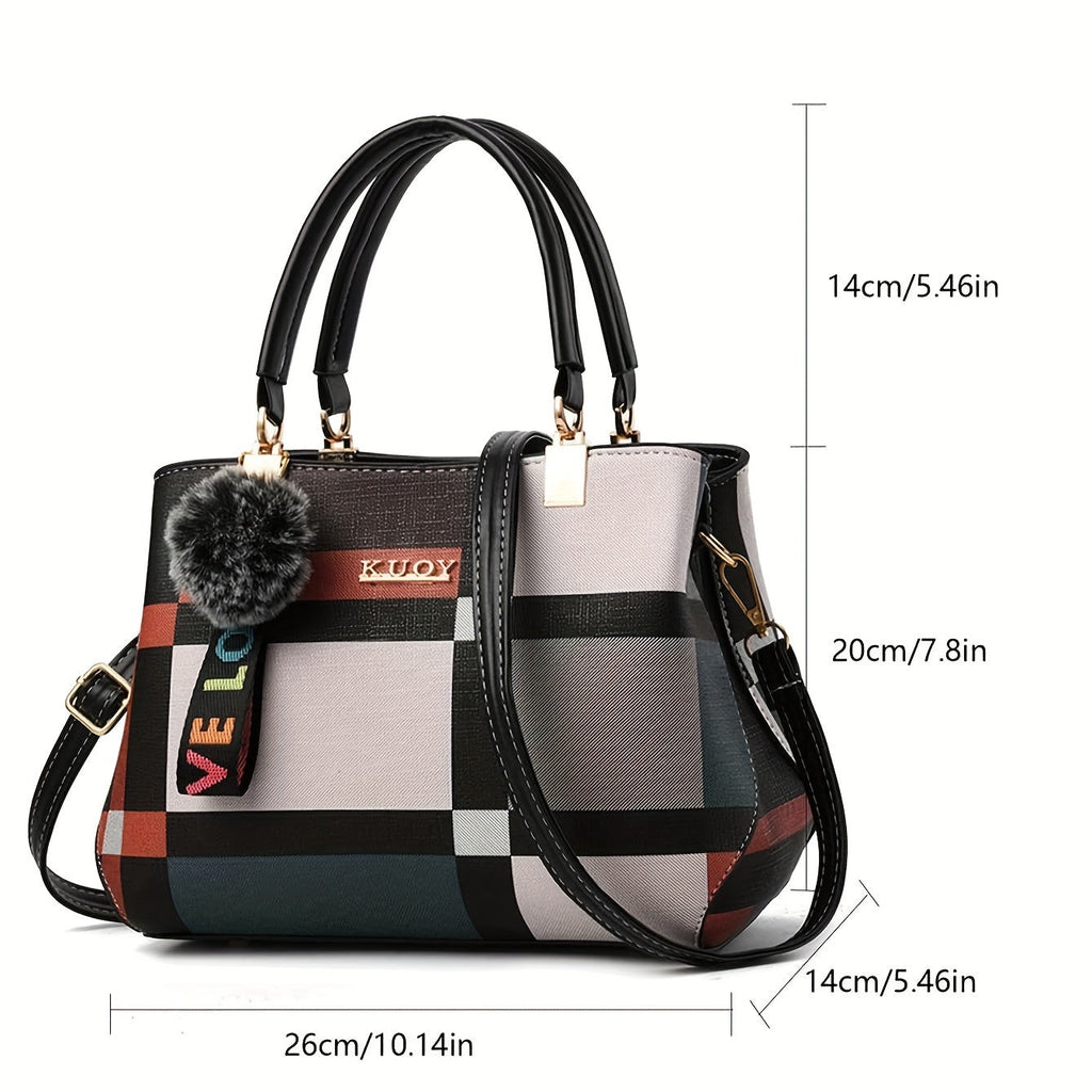Borsa a spalla elegante con motivo a griglia, chiusura magnetica e scomparti, ideale per occasioni formali, lavoro o scuola.