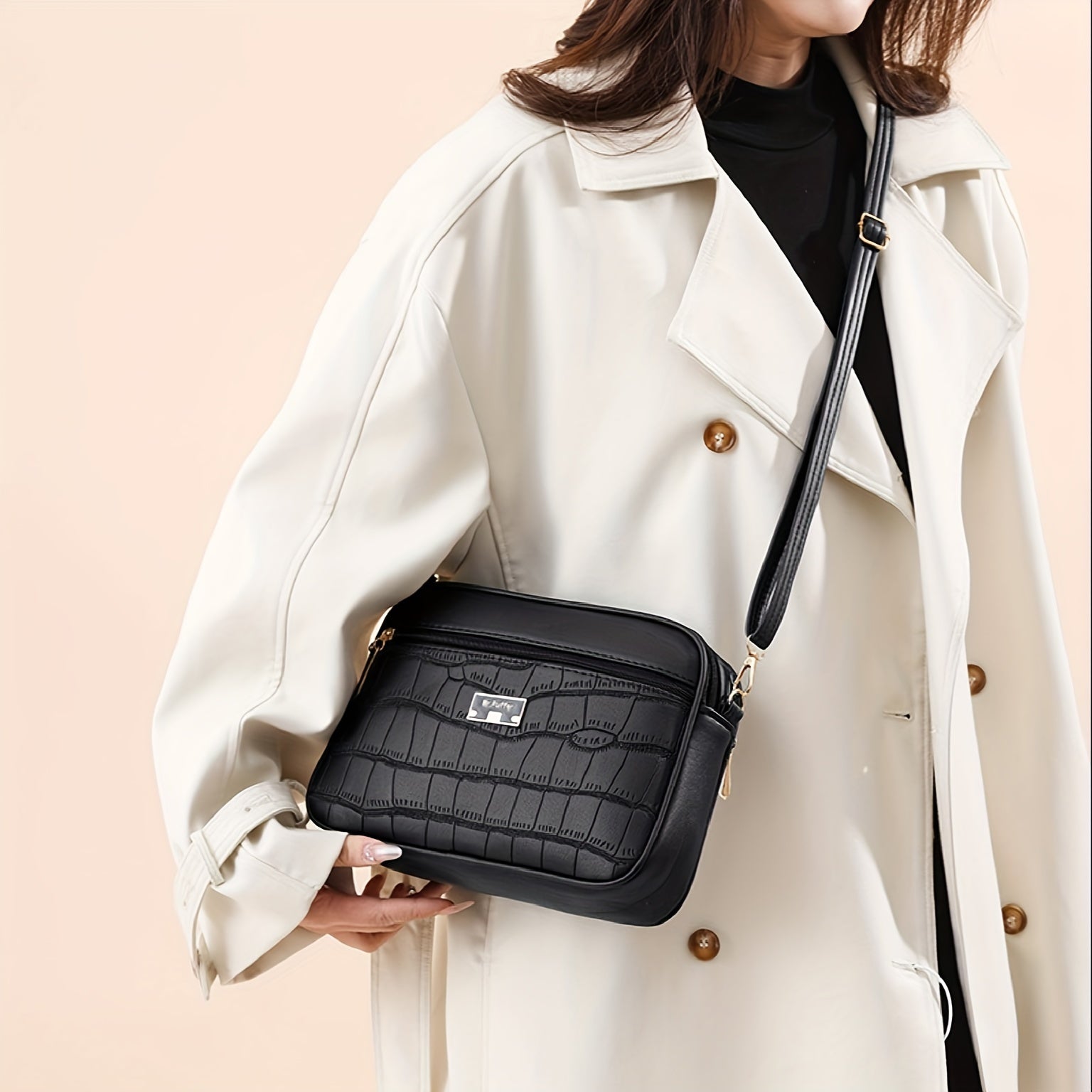 Borsa a spalla classica in pelle con motivo rettile di Valstrend, piccola, minimalista, colore unito, stile per donne di mezza età