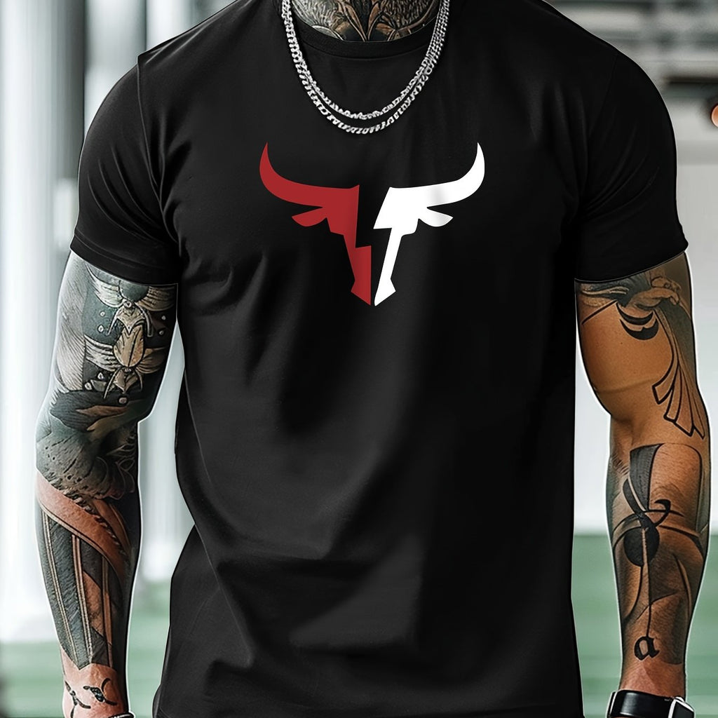 Red Cow Pattern Print Men's Fashion Comfy Breathable Novelty T-Shirt New Casual Top Round Neck Short Sleeve Tee For Spring Summer Holiday Leisure Vacation