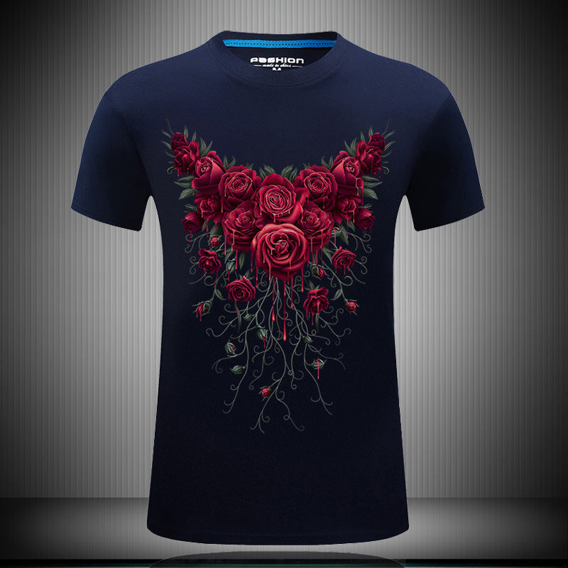 T-shirt da uomo a maniche corte in cotone con stampa di personaggi, collo largo e vestibilità comoda, marca Tide, modello T Rose