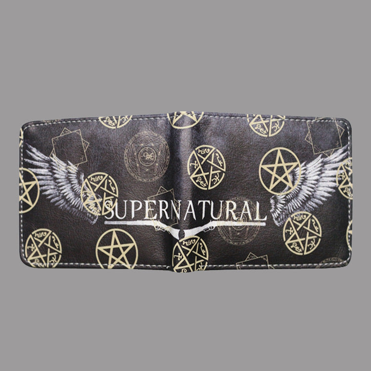 Portafoglio Valstrend con motivo a stelle e simbolo wickedness supernatural, per ragazzi e ragazze, design compatto e alla moda.