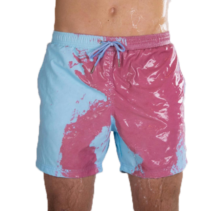 Shorts da mare per uomo Valstrend, pantaloncini da spiaggia cambiacolore, tessuto rapido asciugatura, outfit estivo per nuoto.