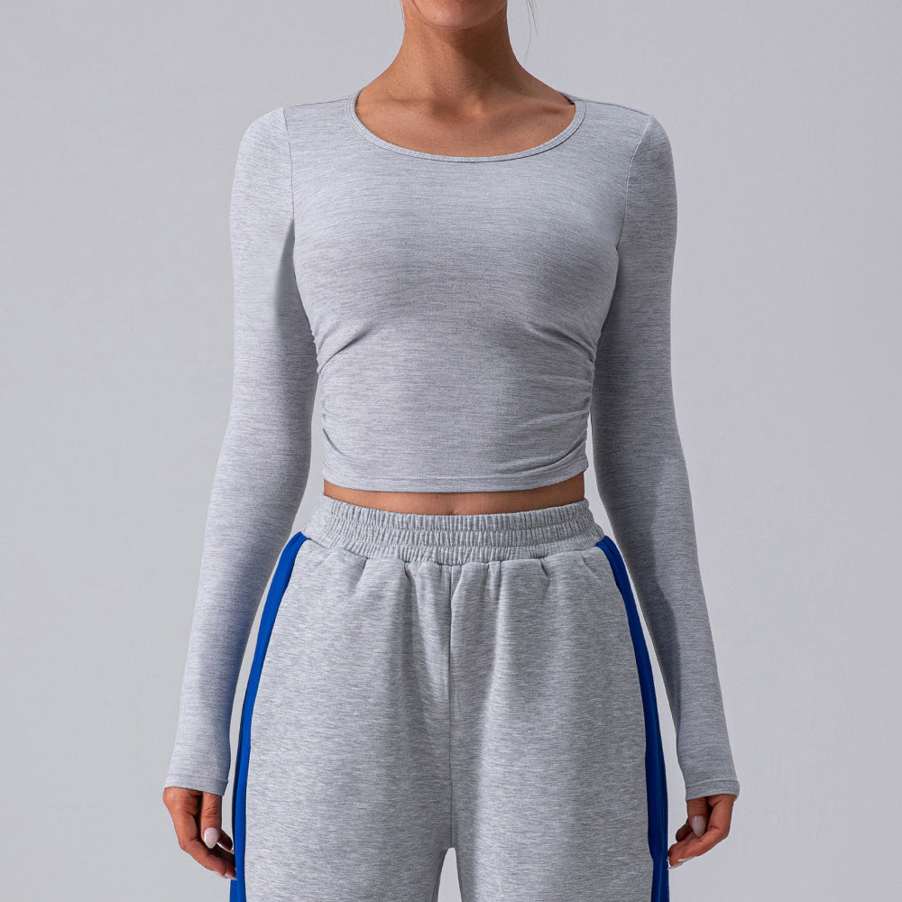 Maglietta sportiva a maniche lunghe per donna di Valstrend, tessuto elasticizzato per yoga e allenamenti.